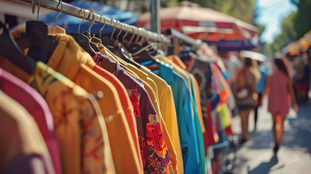 a group of clothes on swingers, clothes recycling